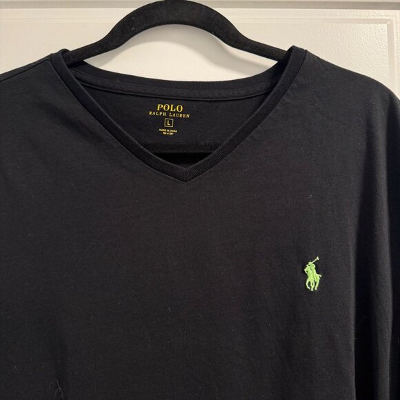 Polo Ralph Lauren Men’s Round Neck T-Shirt — Black with Green Logo | Size L - Picture 3 of 4